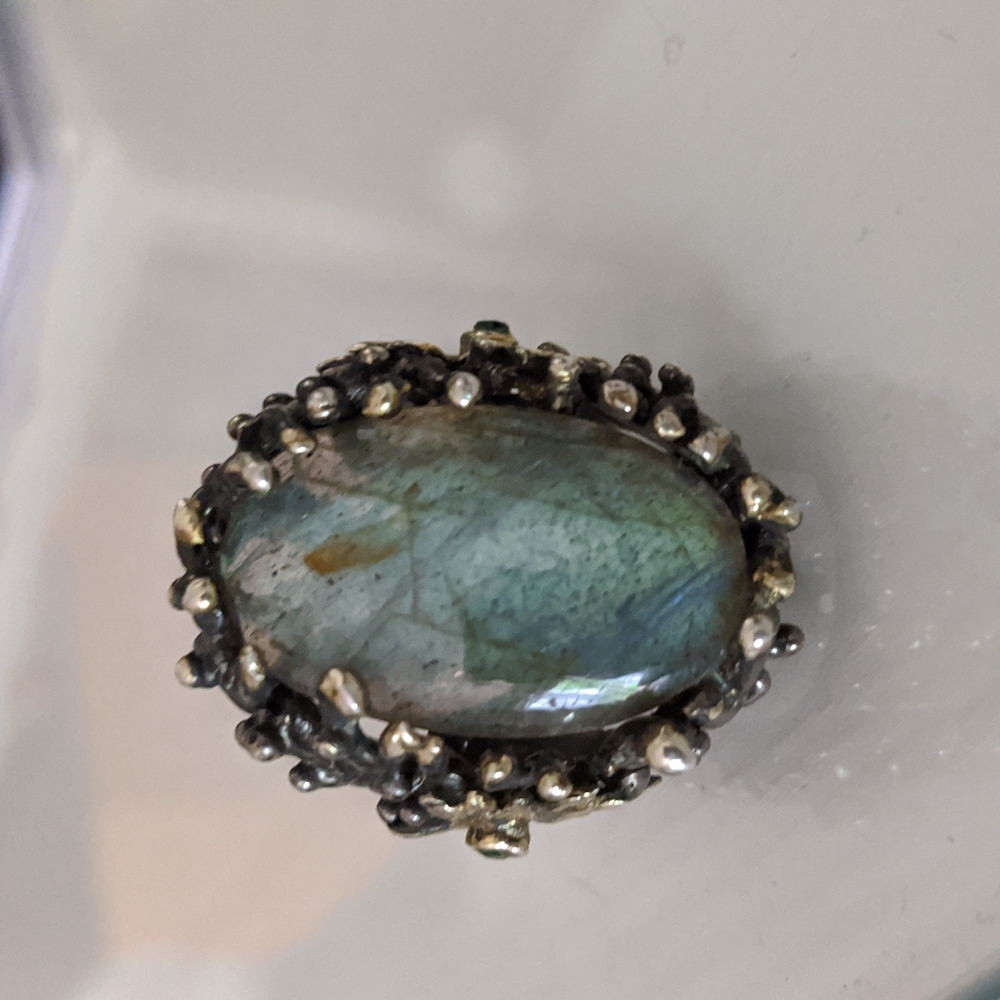 Artisan ring, size 7, silver platted, stone Labradorite, size apx. 3x2 cm - Picture 5 of 9